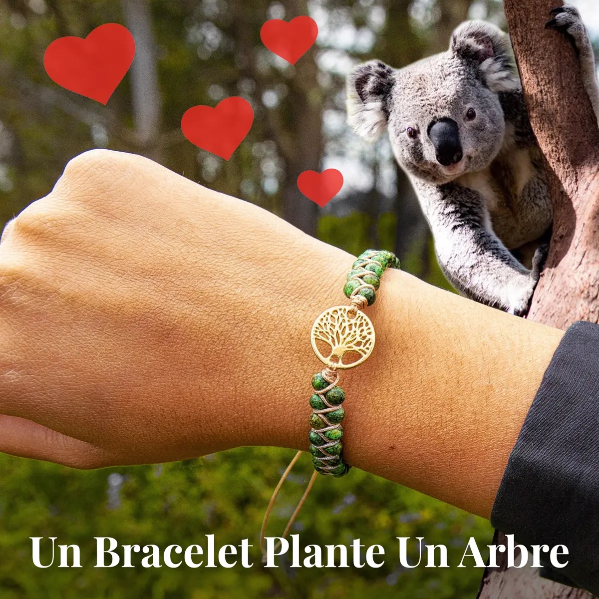 Bracelet Arbre de Vie — finition Or, un koala en arrière-plan